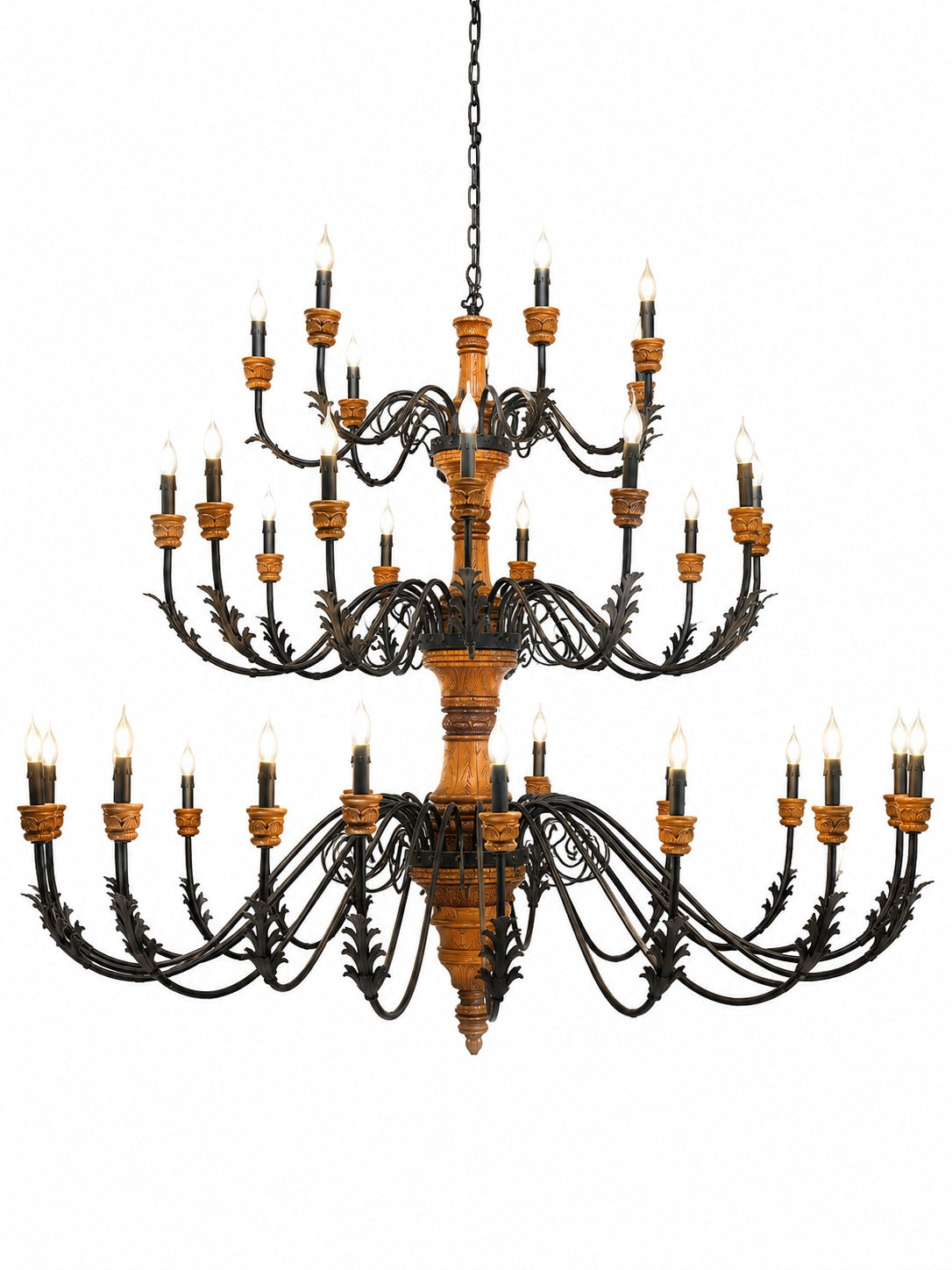 Luxury teak wood and mild steel chandelier