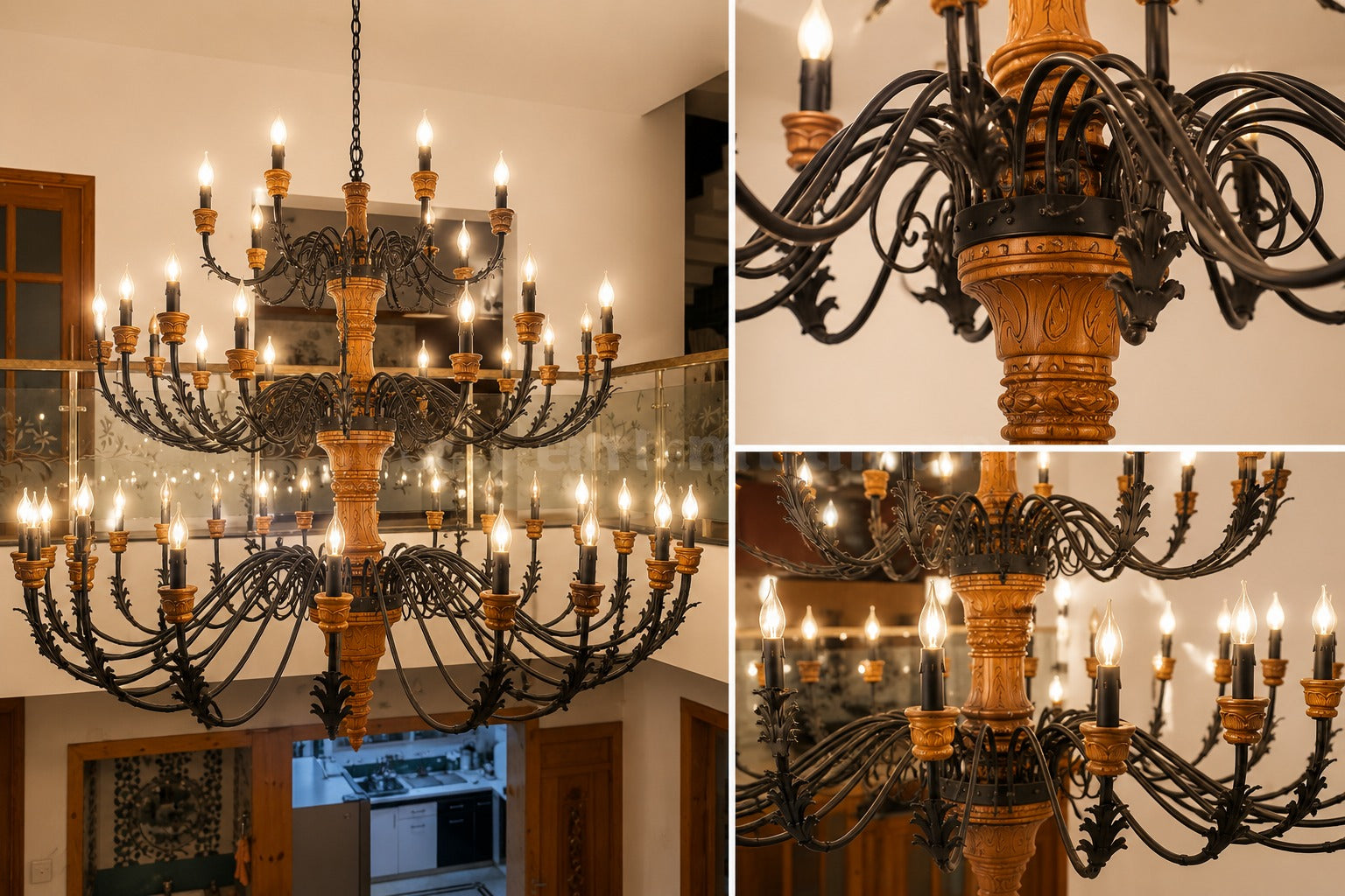 Luxury teak wood and mild steel chandelier
