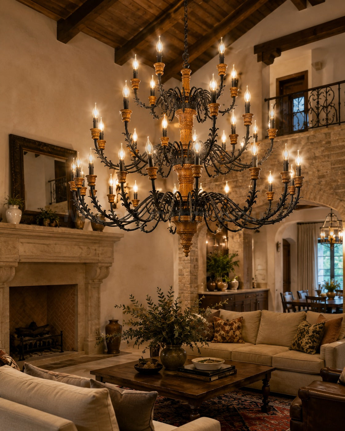 Luxury teak wood and mild steel chandelier
