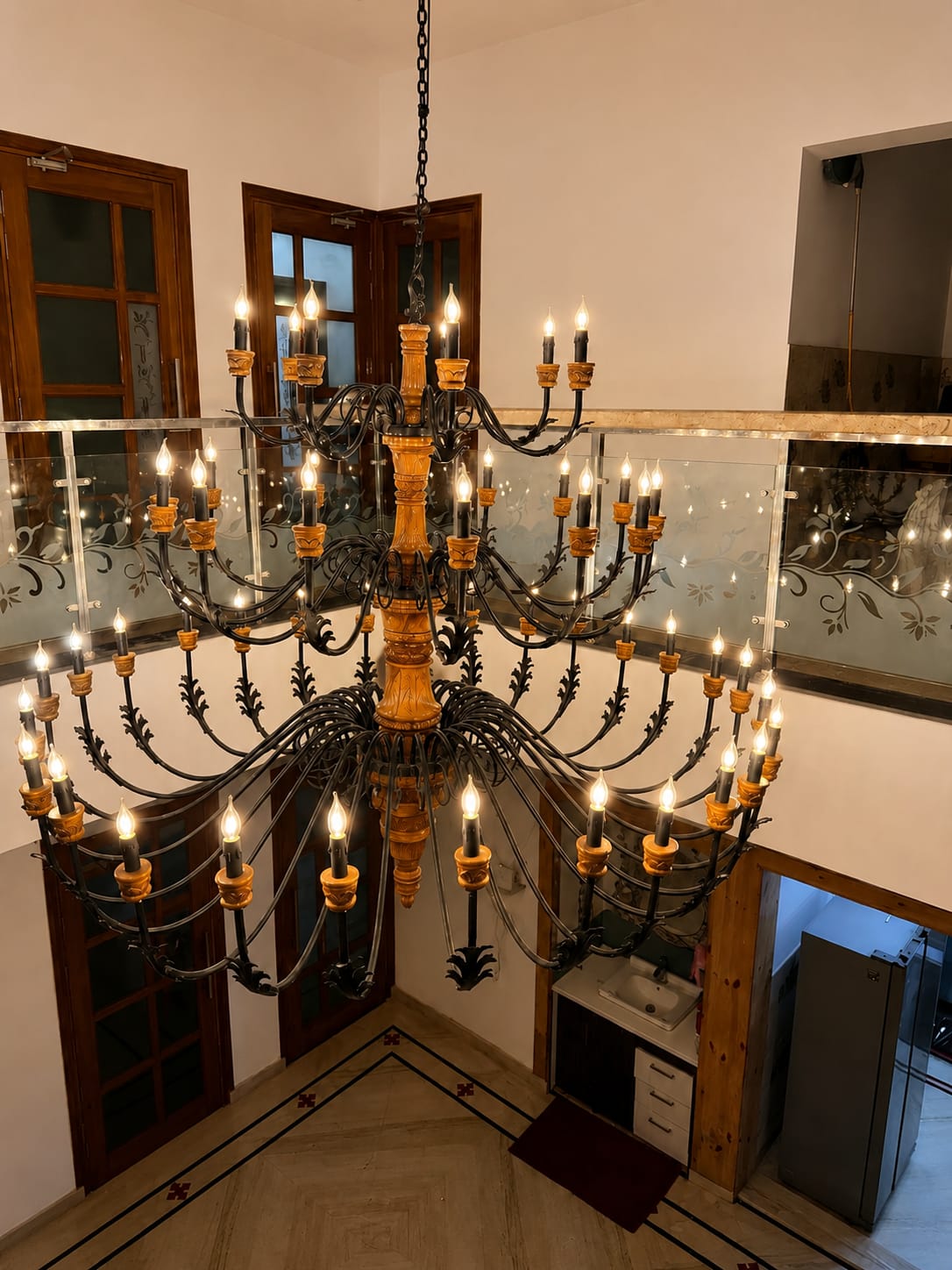 Luxury teak wood and mild steel chandelier