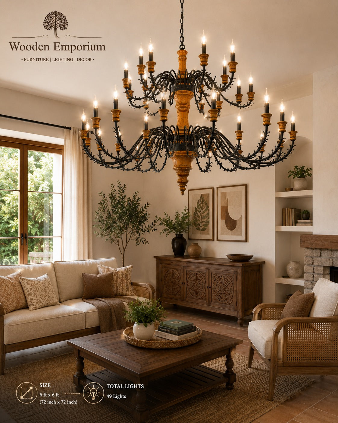 Luxury teak wood and mild steel chandelier