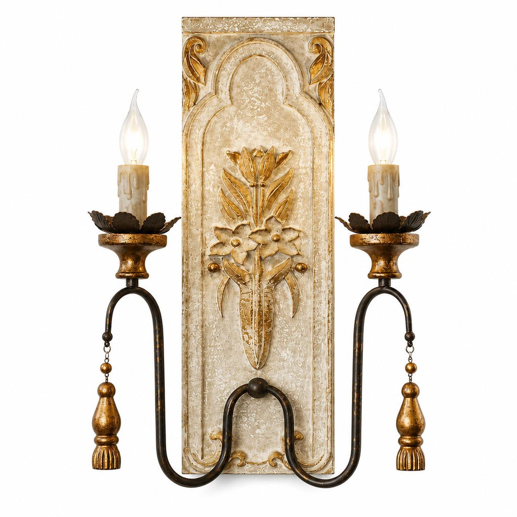 Vintage Ivory & Gold Iron double arm Wall Light by Wooden Emporium