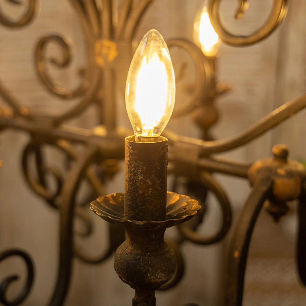 Vintage Wrought Iron 6-Light Candle Chandelier - Elegant Matte Black Fixture For Farmhouse Decor