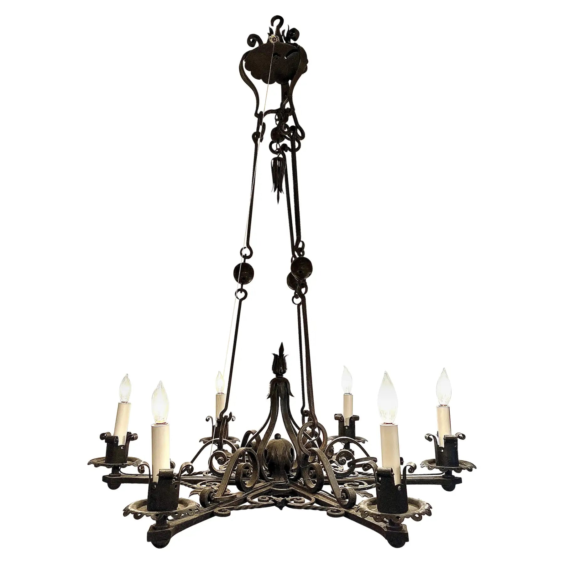 Classic French wrought iron chandelier, circa 1900s style