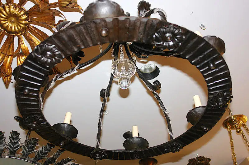 Wrought Iron Chandelier with Crystals