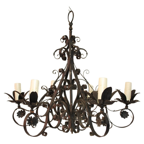 Elegant 1940s-style French wrought iron chandelier