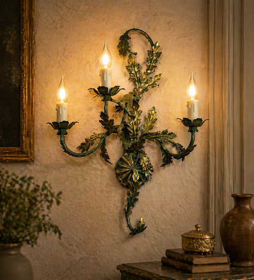 Handcrafted enchanted forest triple arm wall light