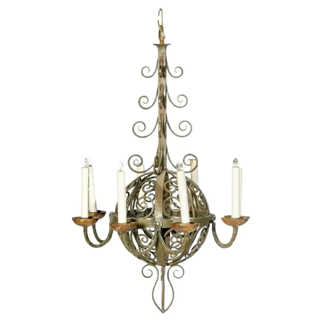 Antique Spanish Revival Wrought Iron Chandelier