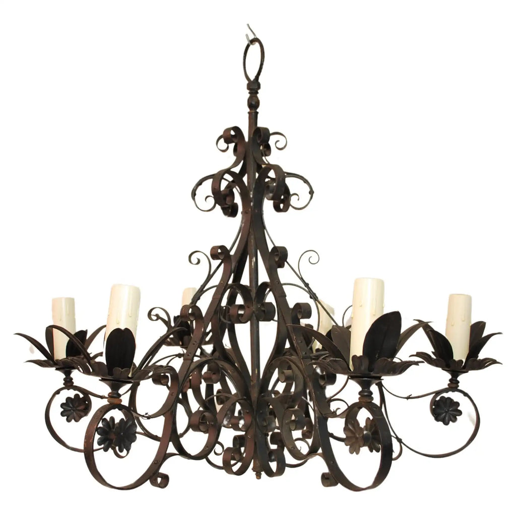 Elegant French 1940's wrought iron chandelier