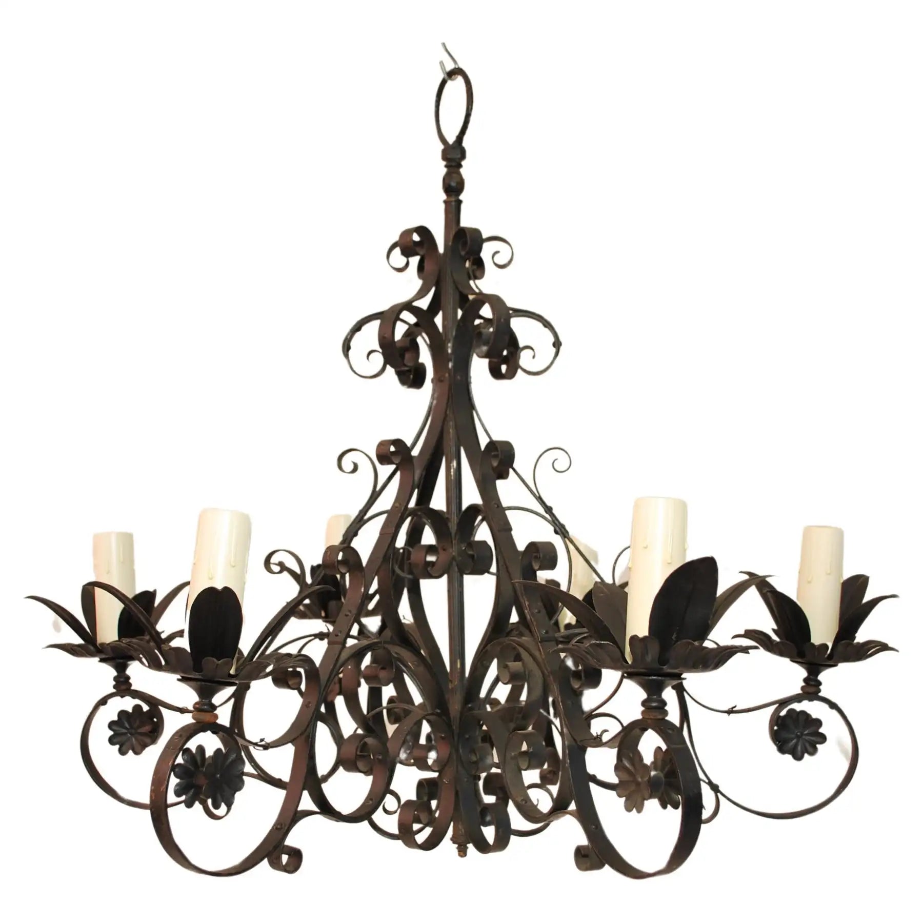 Elegant French 1940's wrought iron chandelier