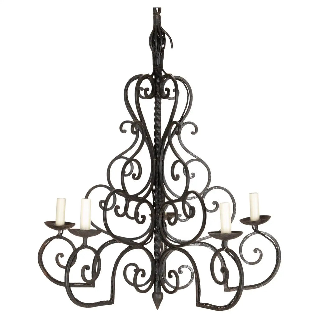 Large 1950s French Wrought Iron Chandelier