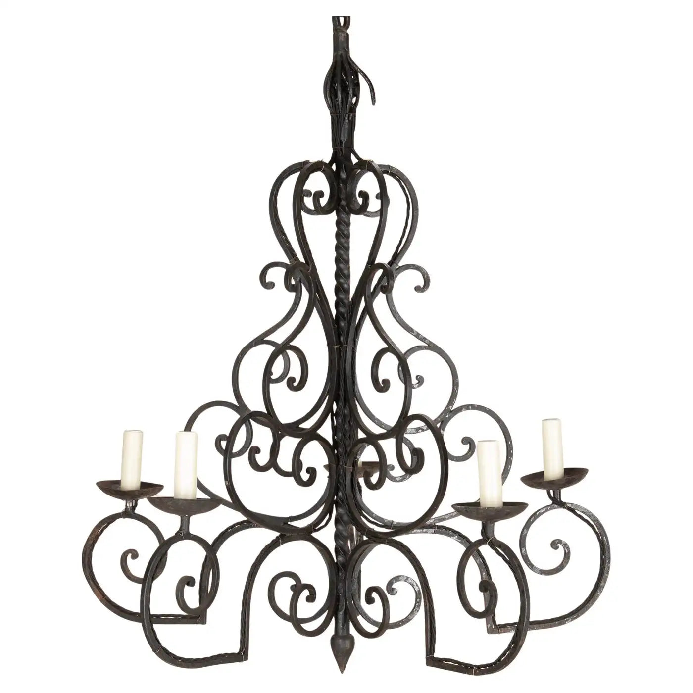 Large 1950s French Wrought Iron Chandelier