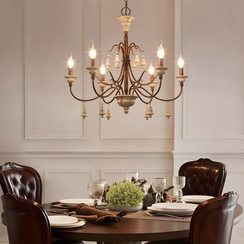 Handcrafted farmhouse 6-light wood chandelier french country candle