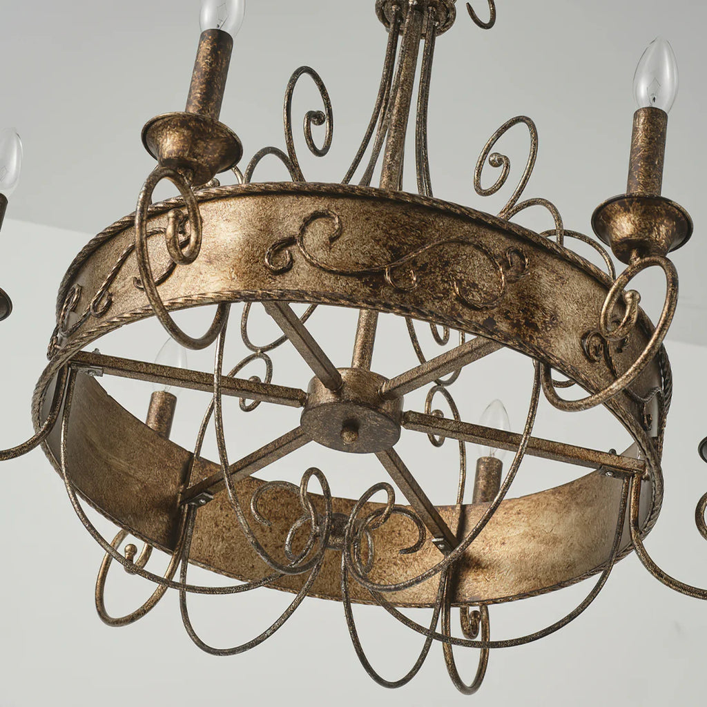 Franklin rust chandelier, full display view
