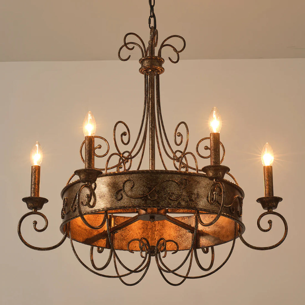 Franklin rust chandelier, alternate angle