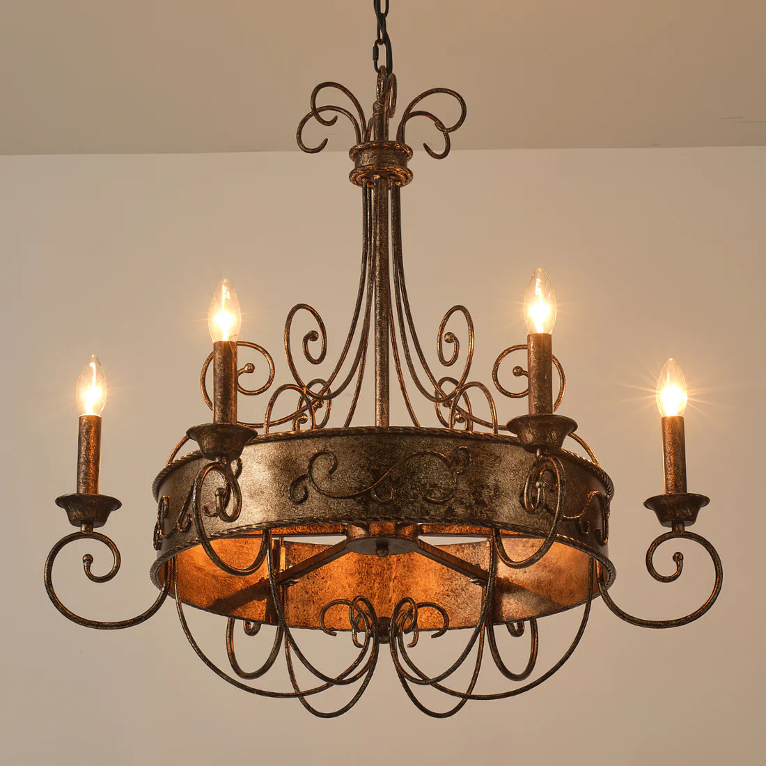 Franklin rust chandelier, alternate angle