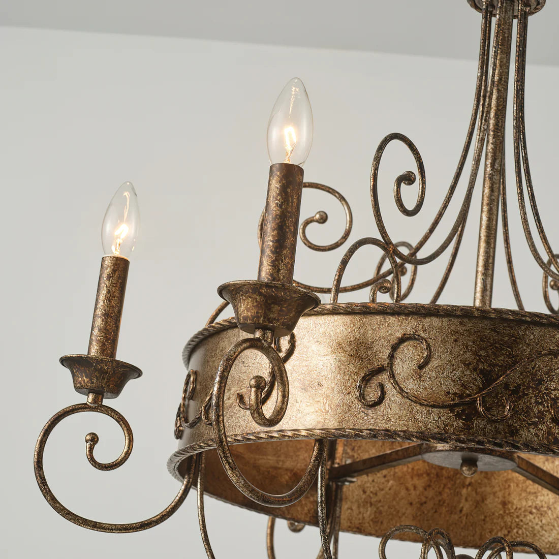 Franklin rust chandelier, close-up view