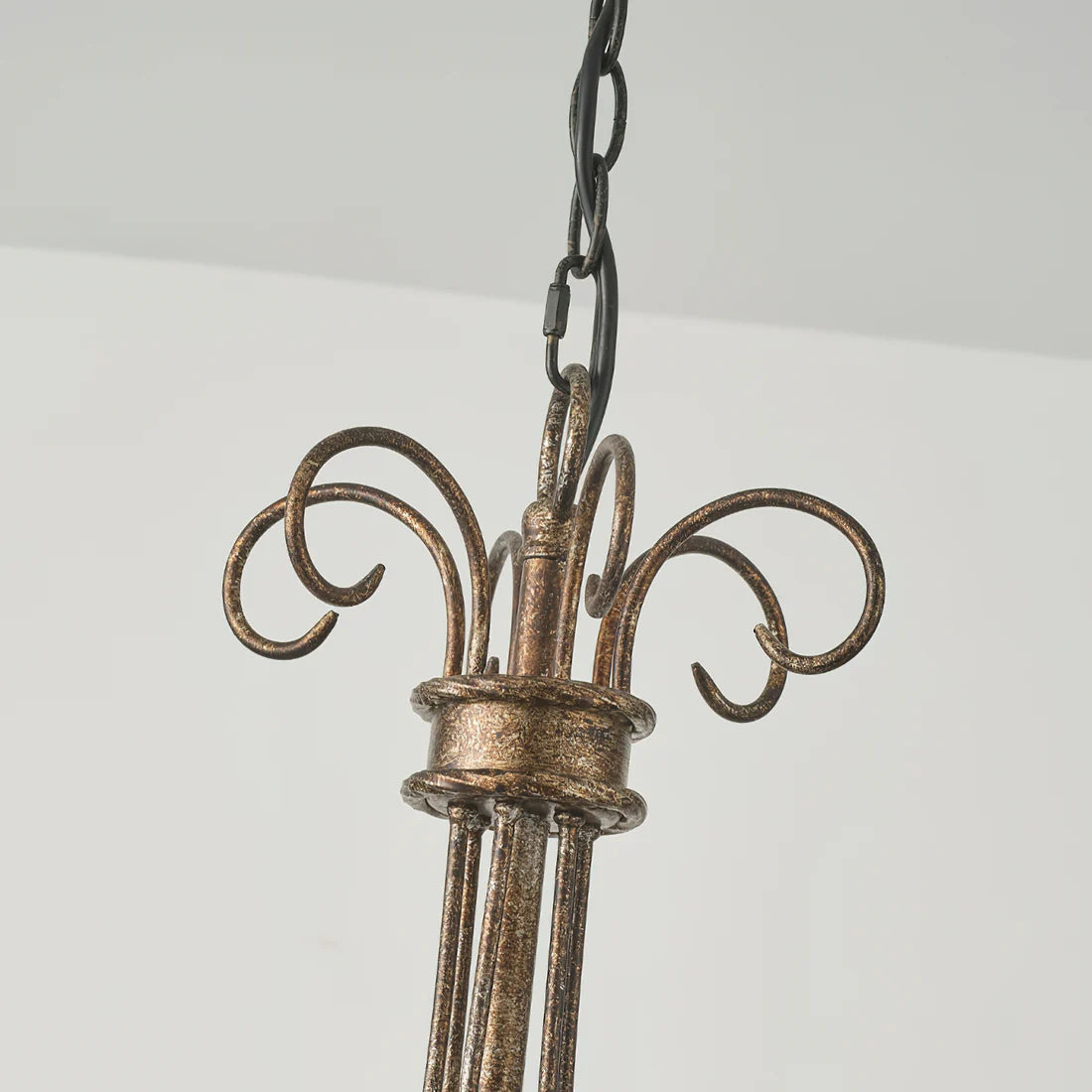 Franklin rust chandelier, candlestick detail view