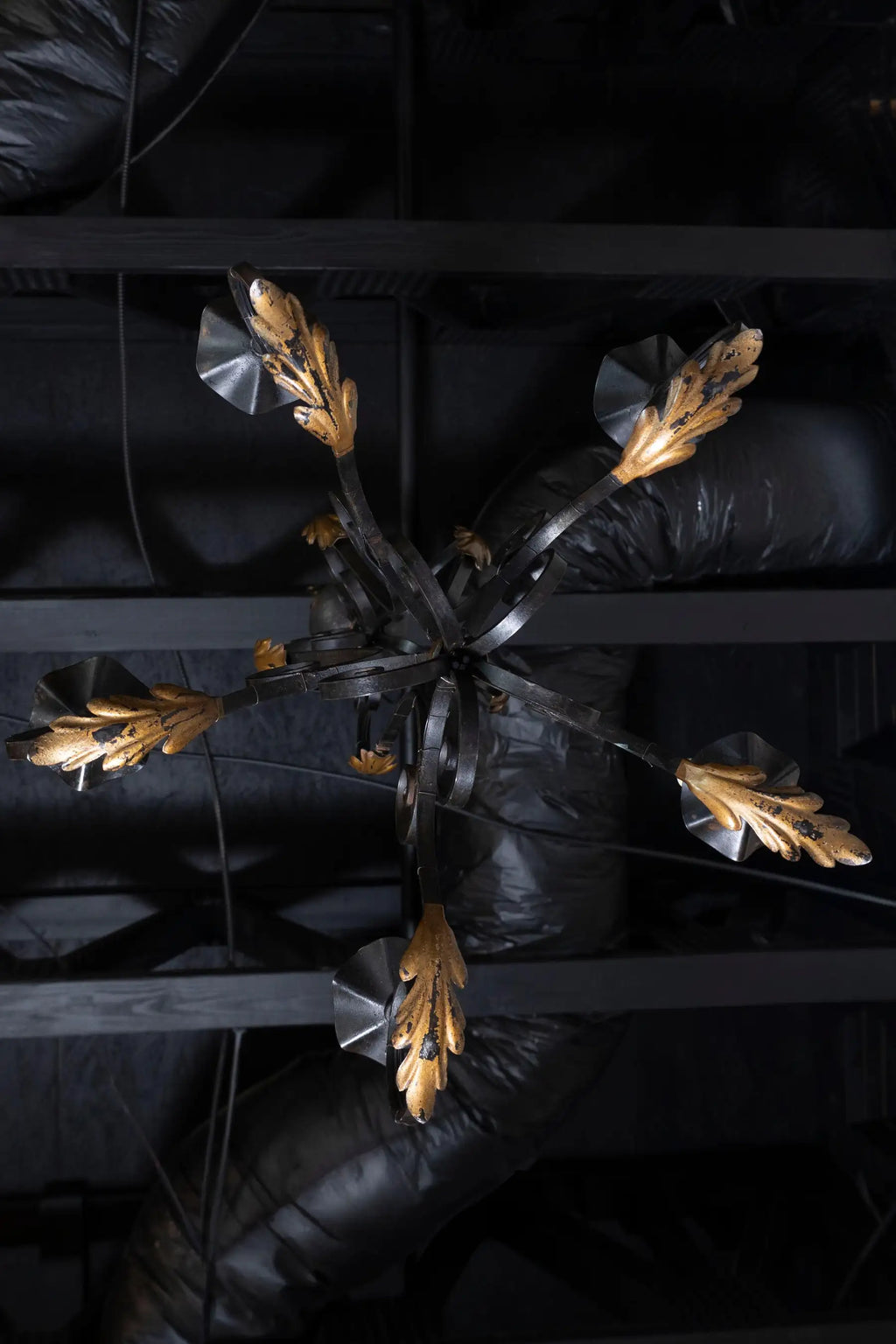 French gilt tole chandelier, full display view
