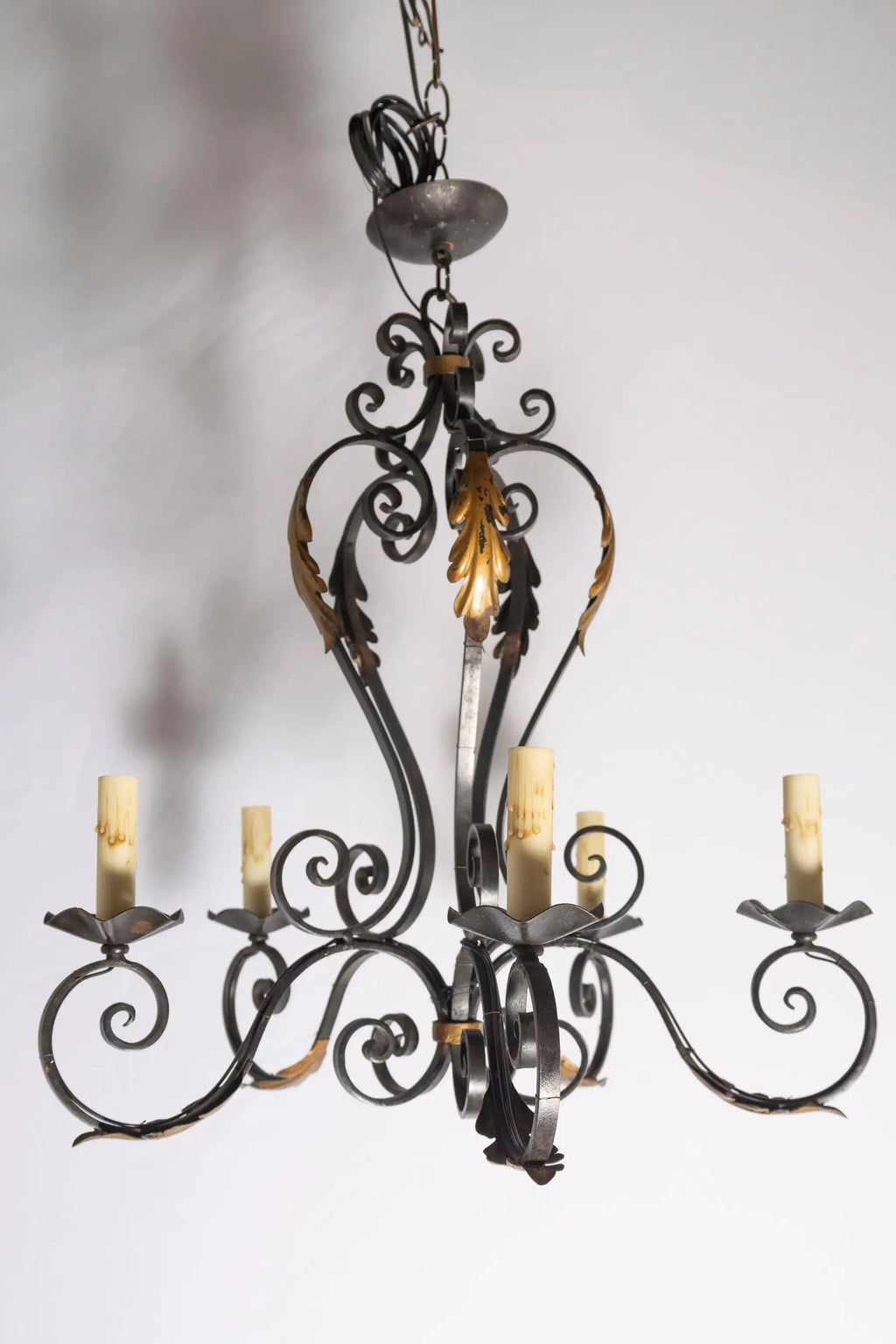French gilt tole chandelier, alternate angle