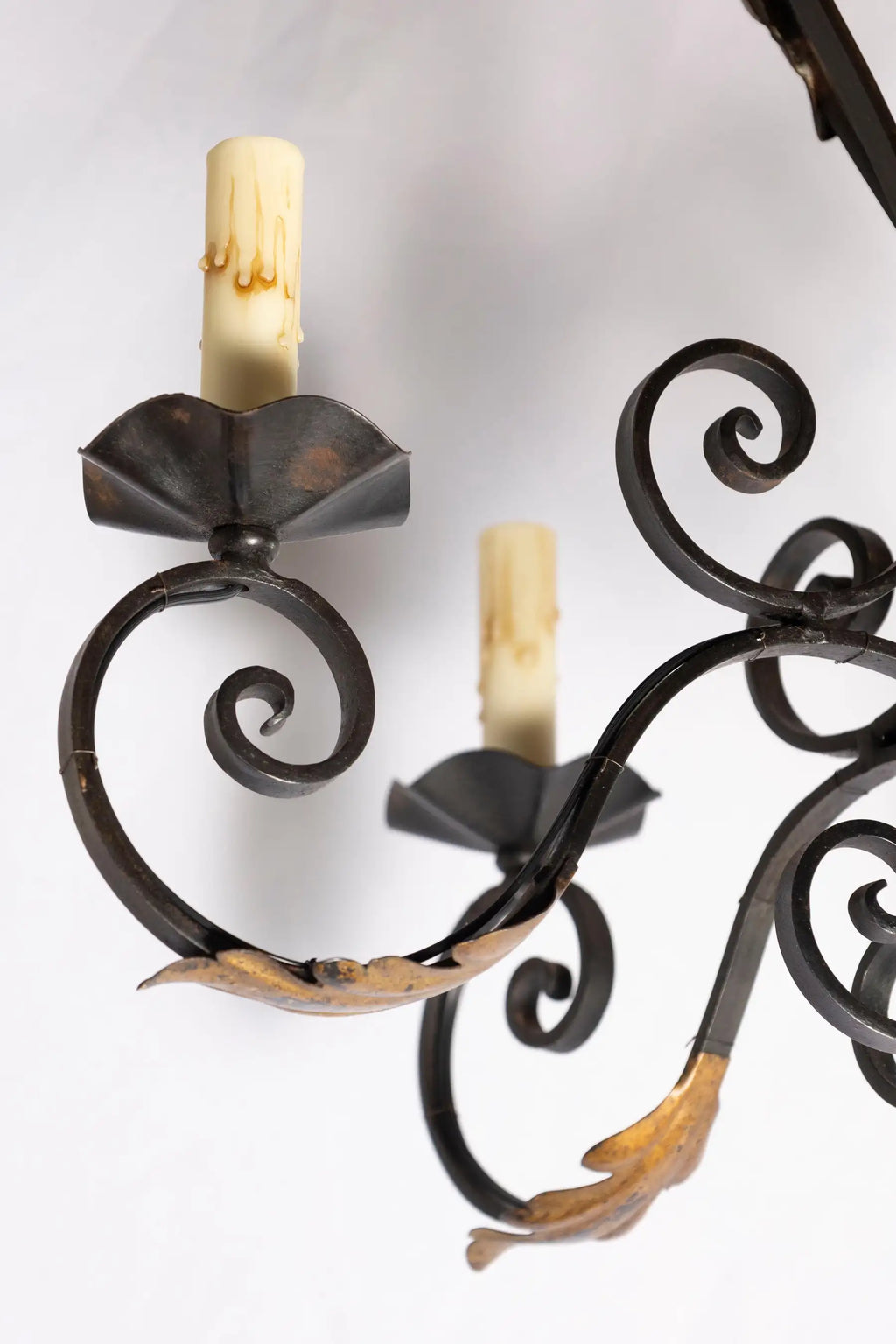 French gilt tole chandelier, gilt detail view