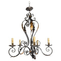 Handcrafted French wrought iron chandelier with gilt tole detailing