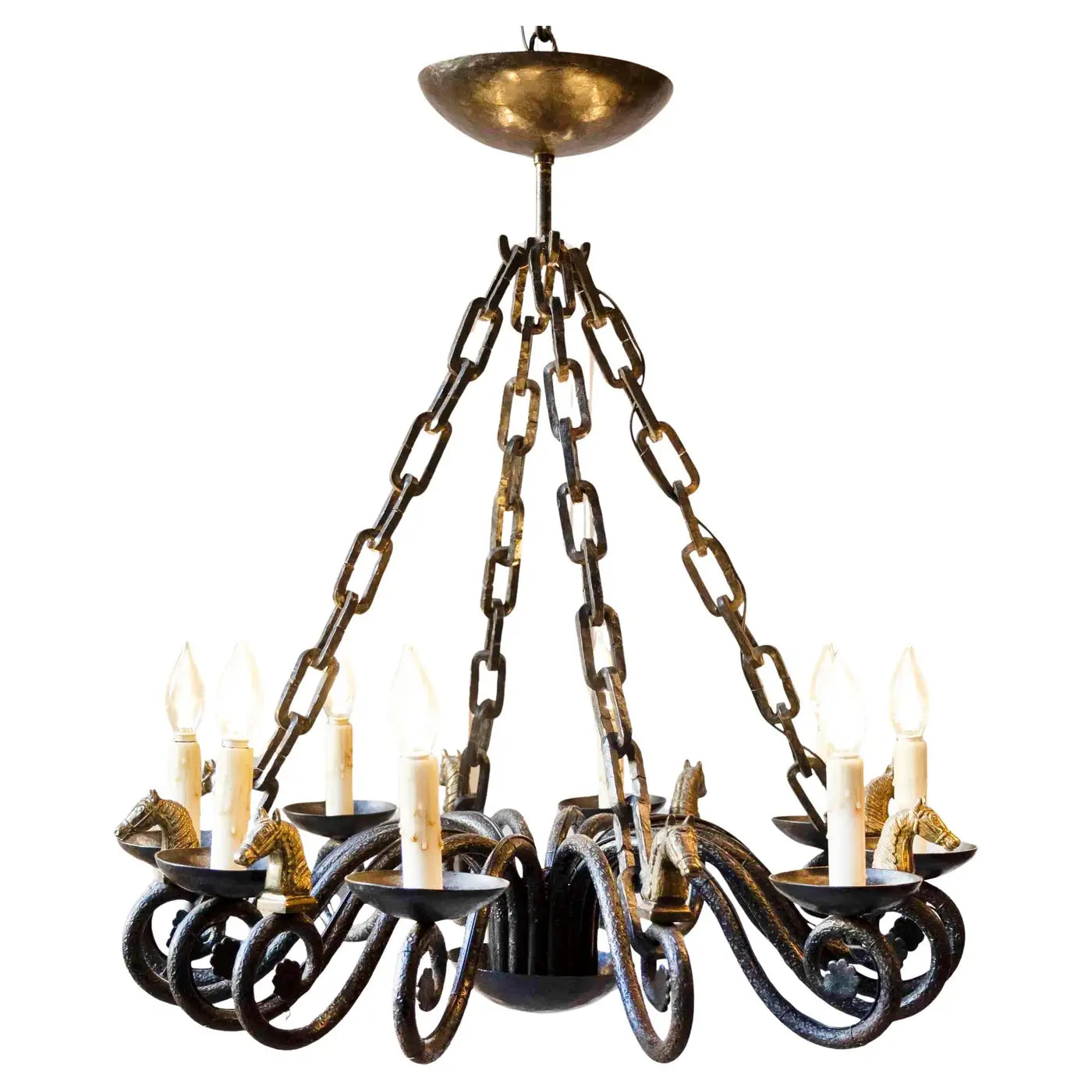 French horse-head chandelier, horse-head detail view