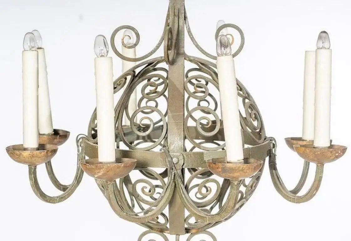 Antique Spanish Revival Wrought Iron Chandelier