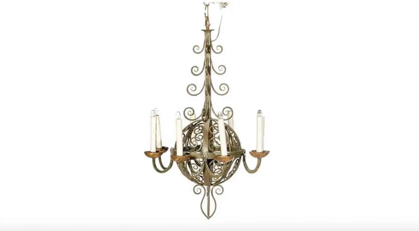 Antique Spanish Revival Wrought Iron Chandelier