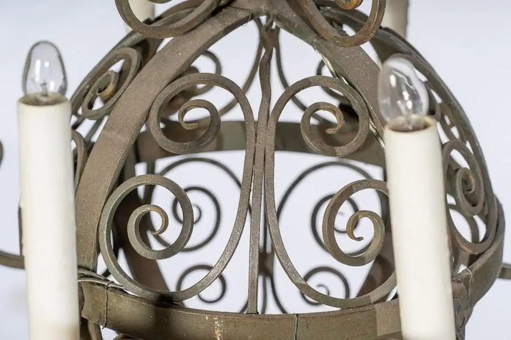 Antique Spanish Revival Wrought Iron Chandelier