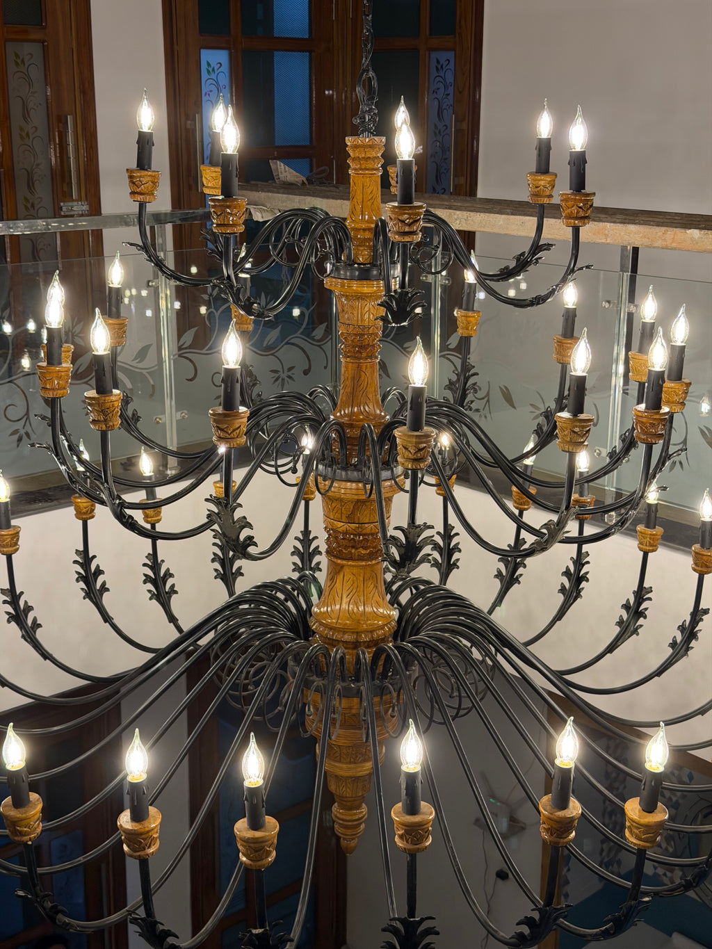 Imperial Bloom chandelier, hand-forged iron detail