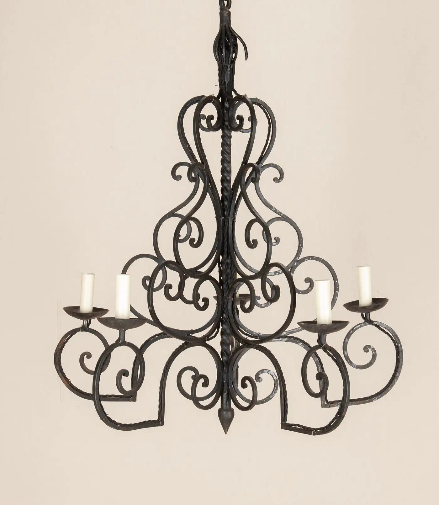 Large 1950s French Wrought Iron Chandelier