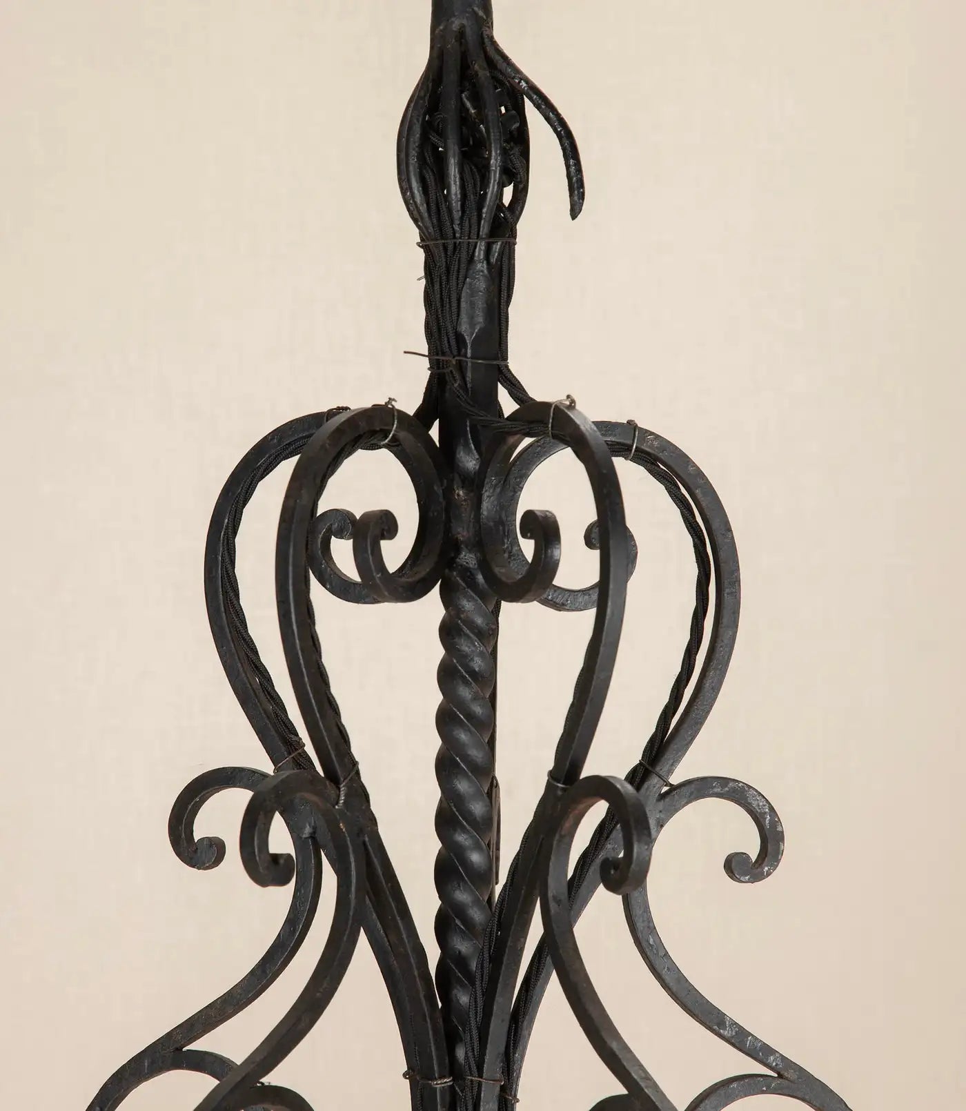 Large 1950s French Wrought Iron Chandelier