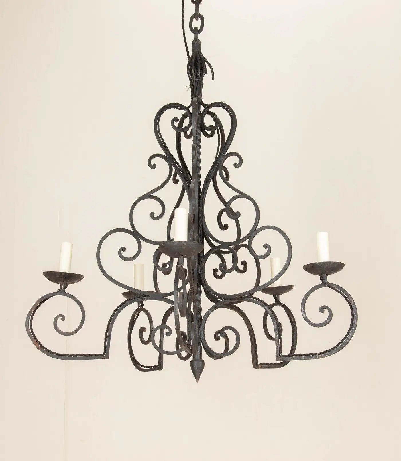 Large 1950s French Wrought Iron Chandelier