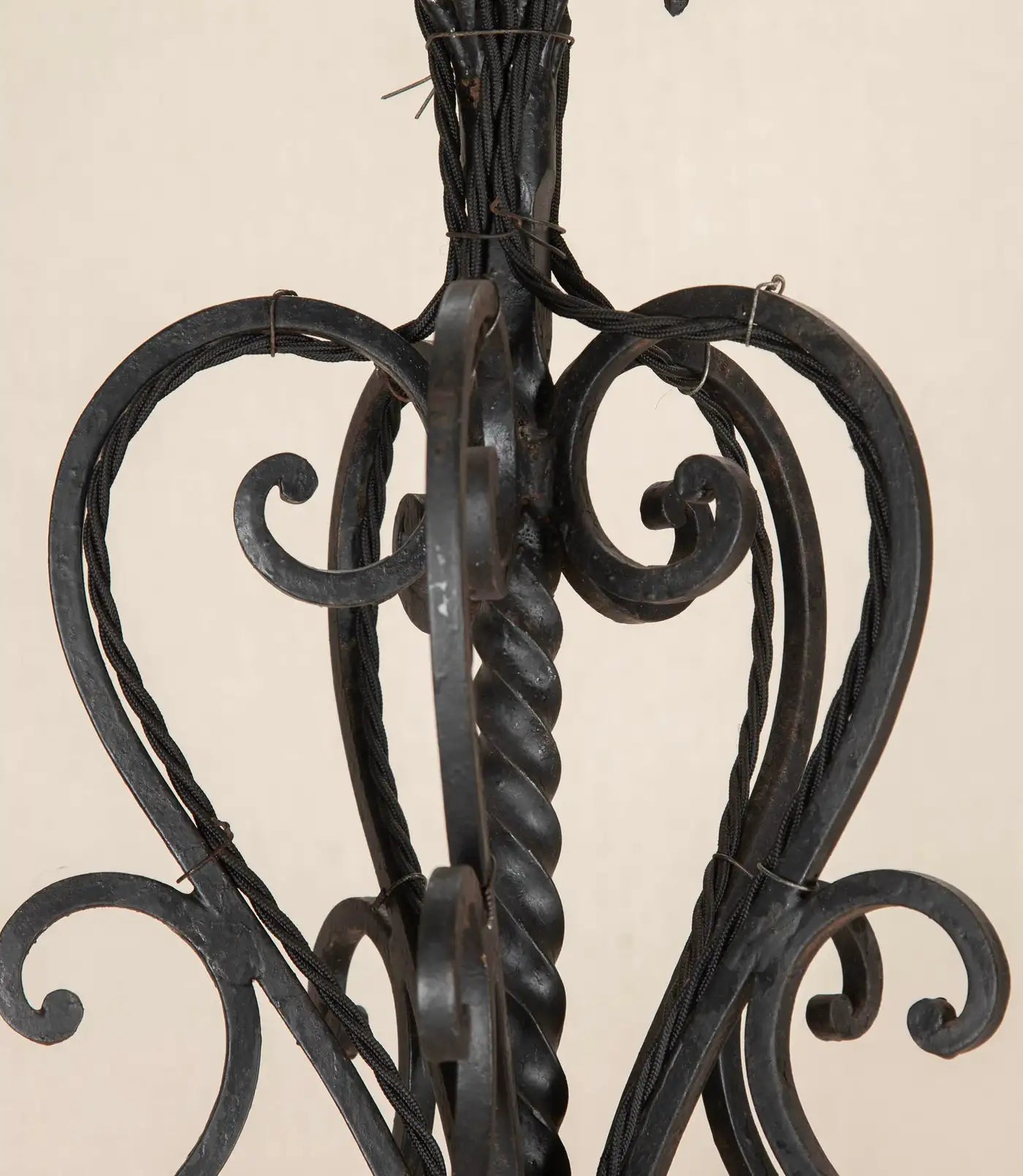 Large 1950s French Wrought Iron Chandelier