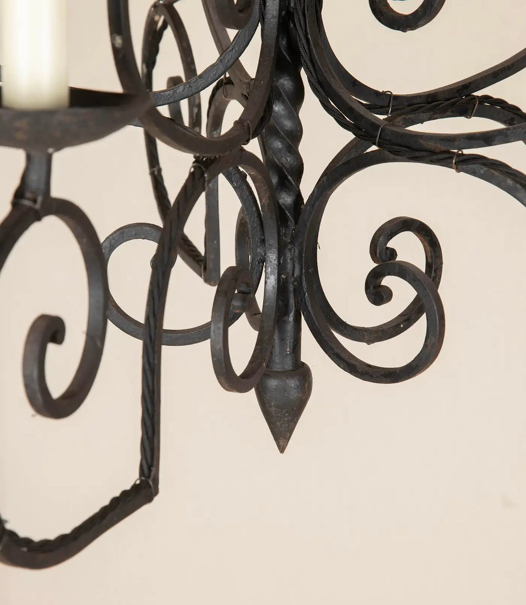 Large 1950s French Wrought Iron Chandelier