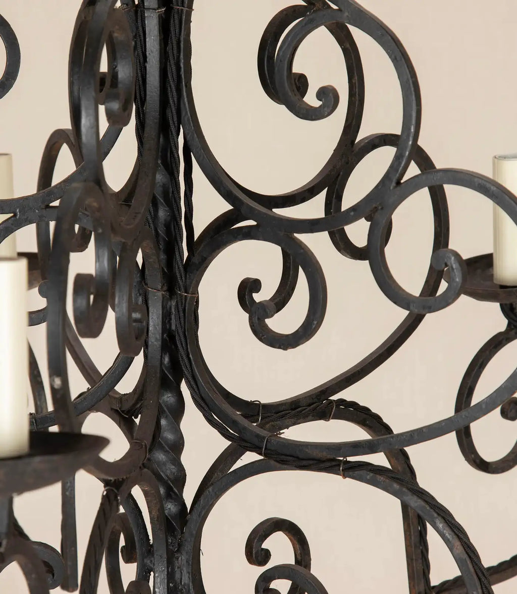 Large 1950s French Wrought Iron Chandelier