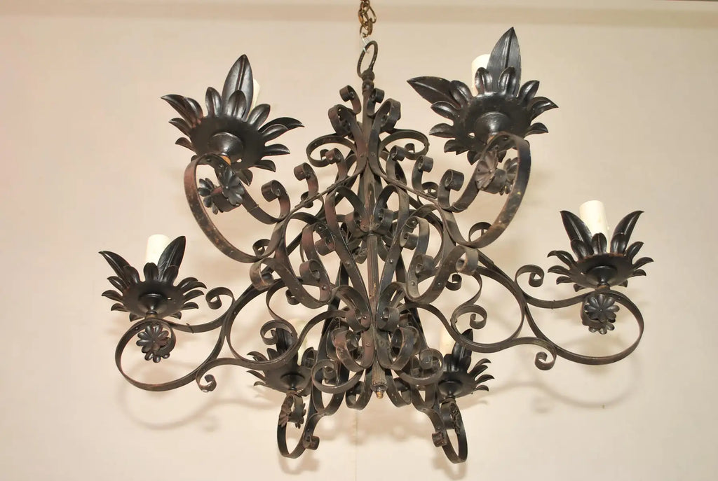 Elegant French 1940's wrought iron chandelier