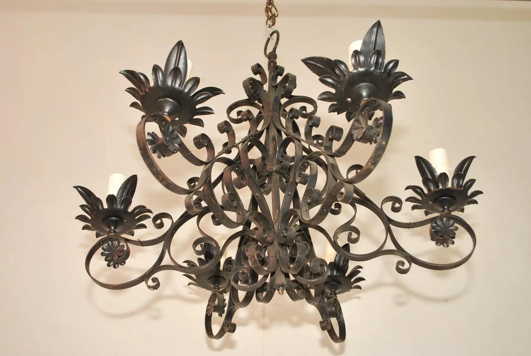 Elegant French 1940's wrought iron chandelier