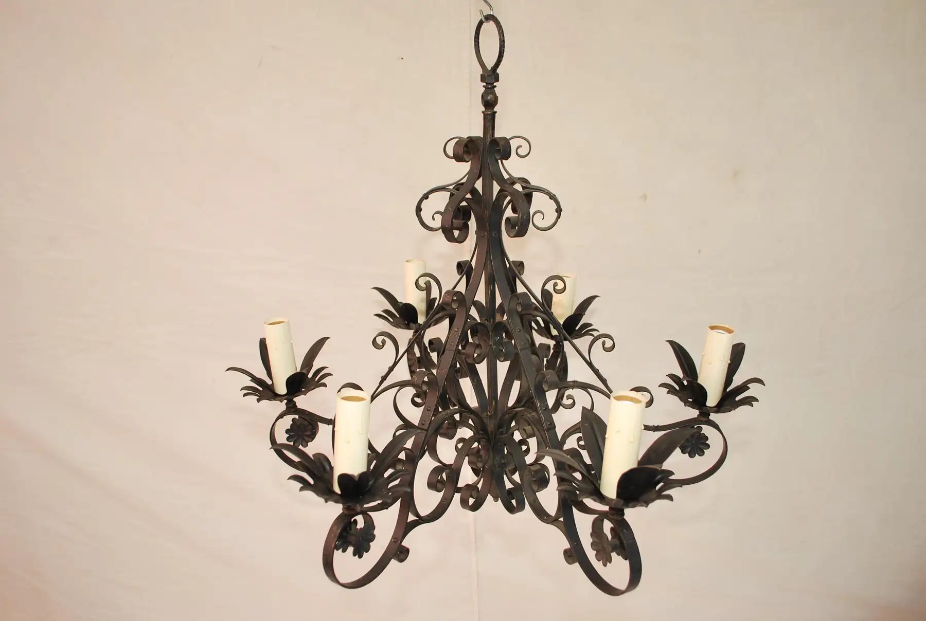 Elegant French 1940's wrought iron chandelier
