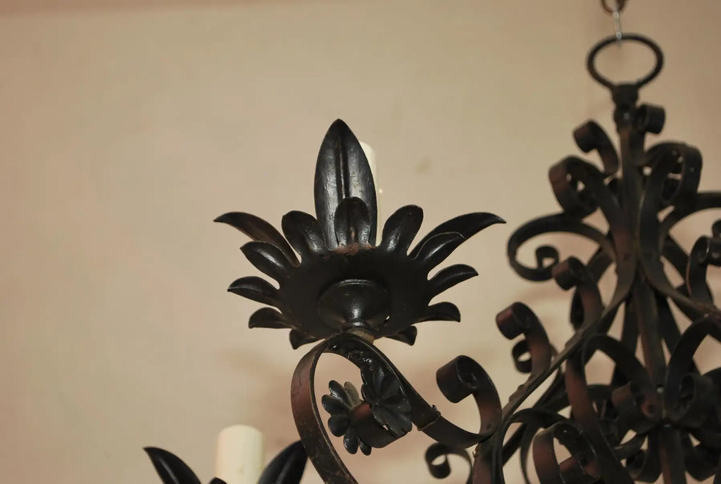 Elegant French 1940's wrought iron chandelier