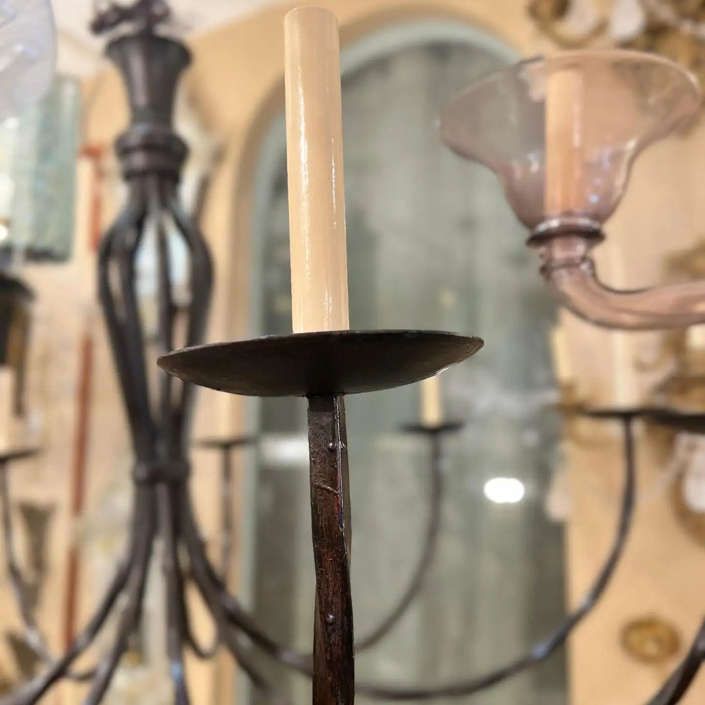 Vintage Italian Wrought Iron Chandelier.