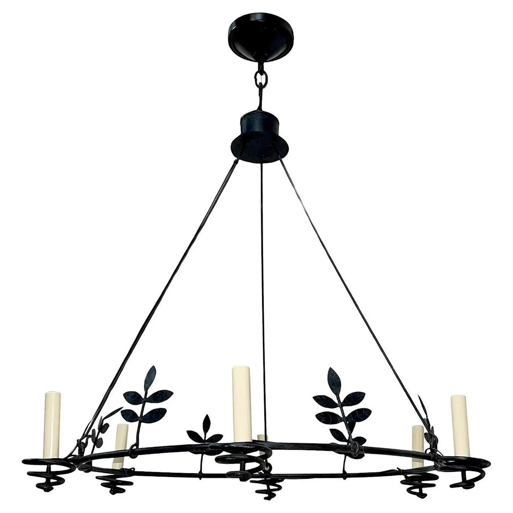 Handcrafted Swedish-style wrought iron chandelier