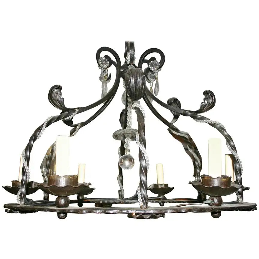 Handcrafted wrought iron chandelier with crystal accents