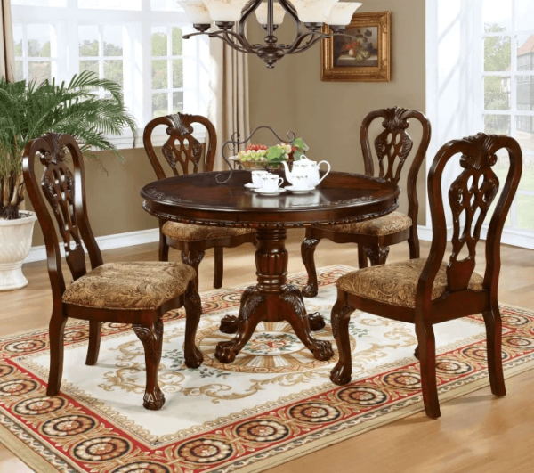 Elana 5-Piece Traditional Pedestal Dining Set - Brown Cherry 5 Seater