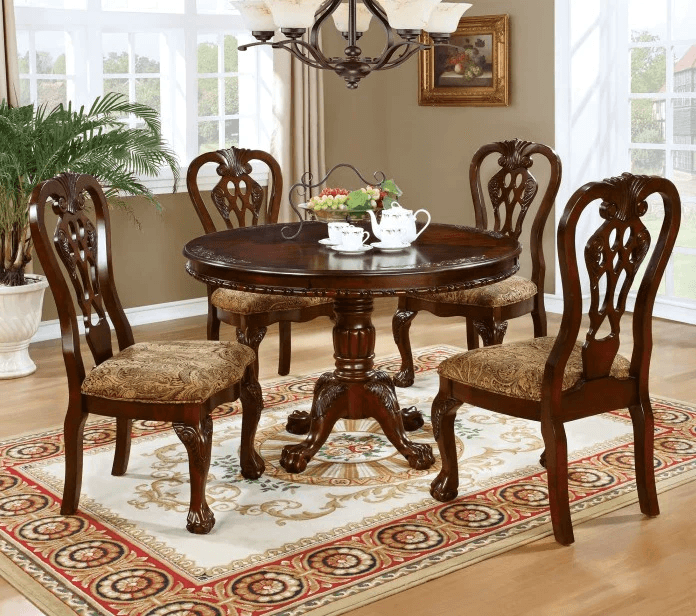 Elana 5-Piece Traditional Pedestal Dining Set – Brown Cherry 5 Seater