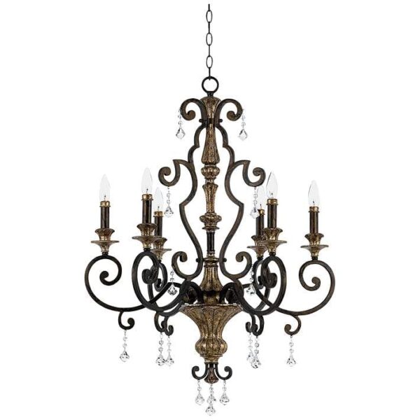 Wide Six Light Bronze Traditional Chandelier - Image 3
