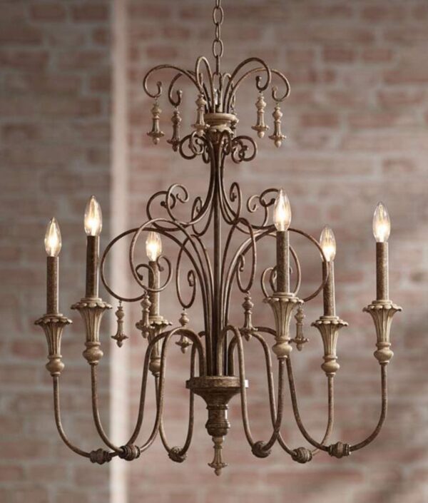 Chandelier, ETHNIC 6 LIGHT VINTAGE BEADS METAL CHANDELIER, wooden chandelier