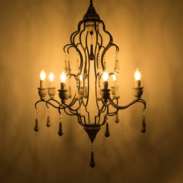 Chandelier | 8 LIGHT FRENCH METAL _ WOODEN ANTIQUE CHANDELIER - Image 2