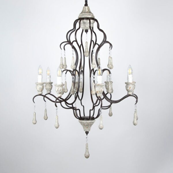 Chandelier | 8 LIGHT FRENCH METAL _ WOODEN ANTIQUE CHANDELIER